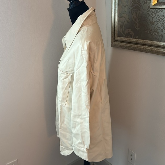 ZARA cream beige button front Shacket faux‎ leather oversized shirt top Sz L - Picture 5 of 8